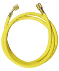 AC refrigerant charging hose, 60-inch yellow hose with 1/4 in SAE flare fittings, 800 PSI working pressure