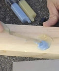 Applying Two Part Epoxy Adhesive Paste in 1 Oz Double Syringe on wood, translucent paste for bonding, cures clear, DIY friendly