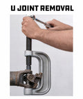 Using Ball And U Joint Service Set 23 Piece Tool Kit Pro Grade for removing U joints with heavy duty C frame.