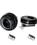 Rock Solid Heavy Duty 2 Piece Flush Pull Slam Latch Kit With Slick Black Steel Build, includes latches and metal plates for installation.