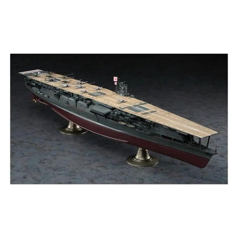 Top Shelf Japanese Imperial Akagi Aircraft Carrier Scale Model Kit with drop dead detail viewed from the side on a display stand.