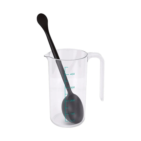 Artisan Manual Siphon Coffee Maker Featuring Sturdy Heatproof Glass Carafe For Precise Extraction Flow And Fully Custom Steeping Cycles That Hit Different Daily On Your Kitchen Counter with a measuring cup and a black spoon.