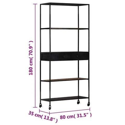 Tall Industrial Book Cabinet With Solid Mango Wood Shelves And Iron Frame, 4 Tier Rustic Display Bookcase In Black