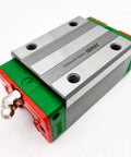 Heavy Duty Linear Block HGH25CA and Linear Guide for CNC Machines, Four Directional Load Capability, Auto Centering, High Precision Square Block, Ready to Install, Custom Length Options, green-red steel carriage