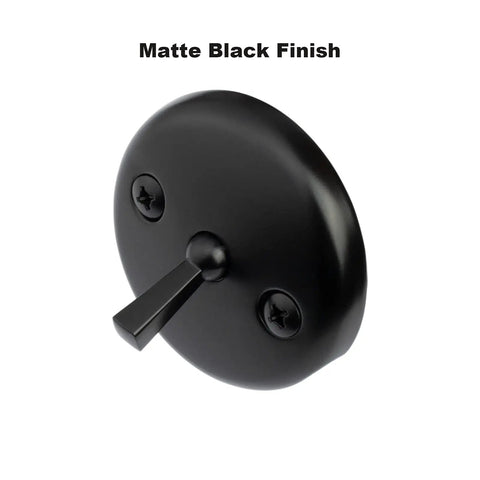 Close-up of Matte Black Trip Lever Tub Trim Kit With Overflow Face Plate And Drain Strainer Screws Included No Putty Gasket Easy DIY Install For A Sleek Modern Bathtub Upgrade highlighting the lever mechanism.