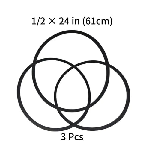 3 Pack Half Inch By 24 Inch V Belt Set Fits A22 Or 4L240 Rubber Replacement Belts For Lawn And Garden Tools shown in overlapping circles