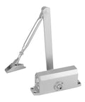 Overhead Door Closer With Hold Open Feature Adjustable 25 To 35 Kg Capacity Heavy Duty Aluminum Mount in silver finish