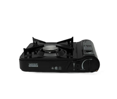 9560 BTU Portable Gas Camp Stove MS3800 With Carrying Case Piezo Ignition CSA Certified Safety Indoor Outdoor Use Beefy Heat Front View