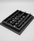 Ornate Victorian Floor Register 10 By 12 Opening Heavy Duty Cast Aluminum Walkable Vent With Adjustable Louver Damper For Airflow Control Black Finish, angled view