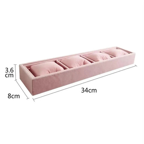 Two Pack Four Compartment Jewelry Organizer Tray In Grey Velvet With Soft Foam Bases That Keep Watches And Bracelets Secure Slick Display Holder To Store Your Dope Collection Crisp And Scratch Free, side view showing dimensions.