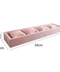 Keep Your Daily Carry Looking Sharp With This Grey Velvet Watch Tray And Jewelry Organizer Set Featuring Four Spacious Grids Wrapped In Plush Mini Pillows For Sleek Bracelet Display And Zero Clutter, pink velvet watch organizer with four padded slots.