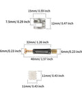 Built Tough 50 Pack Furniture Connector Kit With Cam Lock Fittings And Preinstalled Dowel Screws dimensions of parts showing size details.