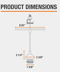 Product dimensions of Slick Six Inch Recessed Can To Instant Pendant Light Conversion Kit in Top Shelf Satin Brass Finish with E26 Socket.