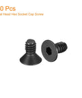 Six-32 By One Quarter Inch Flat Head Socket Cap Screws Set, 10.9 Grade Carbon Steel With Hex Socket, Countersunk Fully Threaded Black Oxide