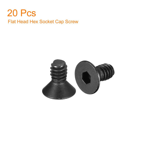 Six-32 By One Quarter Inch Flat Head Socket Cap Screws Set, 10.9 Grade Carbon Steel With Hex Socket, Countersunk Fully Threaded Black Oxide