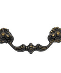 4 Pack 4.5 Inch C C Bail Drawer Pulls Antique Brass Swing Dresser Handles Vintage Style With Four And One Half Inch Centers 115 mm Zinc Alloy Cabinet Pulls For Shaker Rustic Or Modern Dressers showing ornate handle design in antique brass.