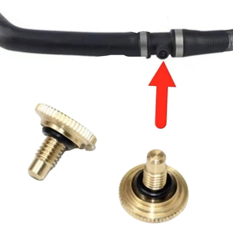 Heavy Duty Coolant Bleeder Screw For Radiator Vent Upgrade High Temp Leak Proof Alloy Build showing two screws next to a black hose