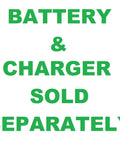 Text stating 'Battery & Charger Sold Separately' for 18V Cordless High Pressure Inflator Tool Only PCL001B Fast Air For Car Tires Bikes Sports Gear And Inflatable Toys Portable Lightweight With Quick Connect Nozzle Perfect For On The Go