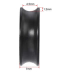 Badass U Groove Ball Bearing 5mm Double Shielded Chromium Steel V Track Roller, 4.5mm width, 7mm diameter, side view.
