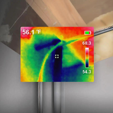 TI250 Rechargeable Thermal Imaging Camera With 19,200 Pixel Resolution And Three Color Palettes showing temperature variations.