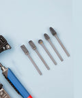 Five-piece display from 10-Piece Tungsten Carbide Rotary Burr Set With Blue Case For Metal Deburring And Wood Carving High-Precision Grinding