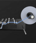 Cool Handheld Semi-Automatic Label Printer For Round Bottles And Jars Easy Manual Tape Dispenser Machine close-up of rollers and dispenser.