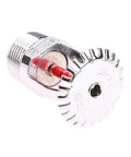Rock Solid Pendent Fire Sprinkler Head At 68 Degree Rating With Half Inch Thread Connection, chrome finish and red activator.
