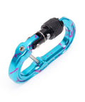 Heavy Duty Micro Carabiner With Keylock Screwlock And Captive Eye For Hella Secure Accessory Attachment Smooth Operator Aluminum Clip side view with colorful design.