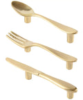 Three-Piece Kitchen Cabinet Handles Set With Gold Finish Drawer Knobs Fork, Knife, Spoon Hardware