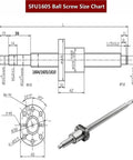 SFU1605 Ball Screw Size Chart with dimensions and precision design for CNC tools and machining applications.