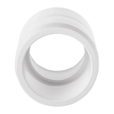 Three Quarter Inch PVC Pipe Coupling Adapters Socket To Socket Slip Connectors Sch40 White Plumbing Fittings End View