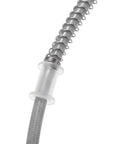 Close-up of Braided Hydraulic Brake Hose Universal 47.2 Inch 120 cm with metal spring detail for Motorcycle ATV Dirt Bike Go Kart.