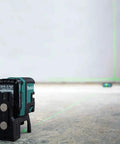 Tough As Nails 12V Max Cordless Self Leveling Green Beam Laser Kit Featuring Four Point Cross Lines on construction site.