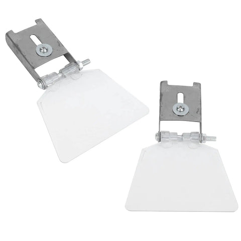 Pair Of Heavy Duty Bench Grinder Eyeshields Crafted With Top Shelf 304 Stainless Steel mounted on clear glass for protection.