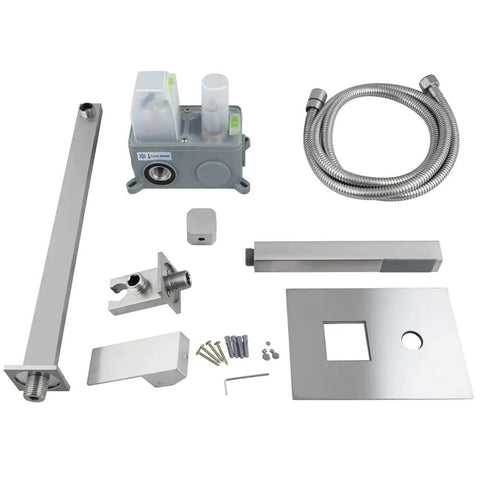 Components of Rainfall Shower System Bundle With 10 Inch Concealed Wall Mount Head And Handheld Luxury Stainless Steel