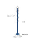 Pocket Hole Screws #8x2-1/2 Inch Square Drive Self-Tapping Wood Screws, blue-coated, measurements with blue coating