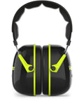 Adjustable Over-The-Head Hearing Protection Earmuffs With 26 dB NRR for loud job site work, featuring padded headband, front view.