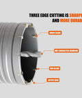 Rock Solid Concrete Hole Saw Kit 11 Piece Set featuring SDS Plus shank and tungsten carbide tips showing inner blade and cutting edges.