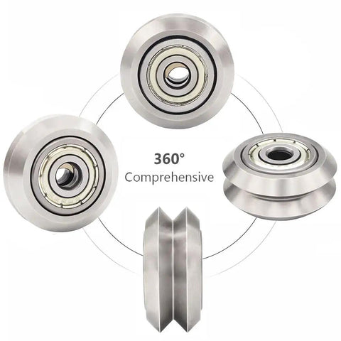 Tuned Up Stainless Steel V Slot Pulleys Featuring Precision 625ZZ Bearings, showcasing multiple angles of smooth-riding wheels.