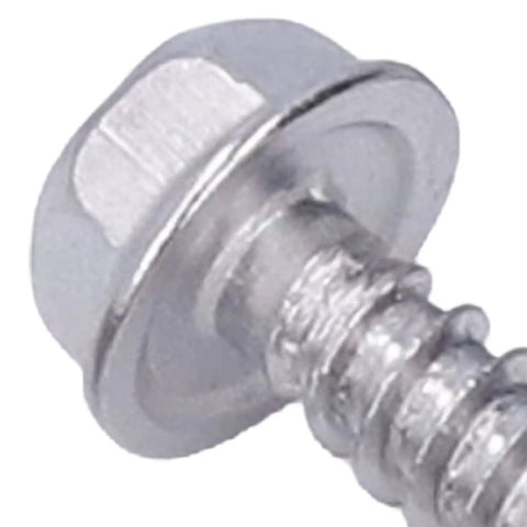 Close-up of hex head on All Purpose Stainless Steel Self Tapping Screws Kit Hex Self Drilling Screws 4.2x32mm And 4.8x32mm 100 Pc Set