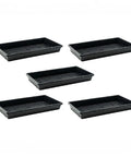 Five Extra Tough No Holes Seed Starting Trays 5 Pack Built To Last Durable BPA Free Plastic Nursery Flats displayed