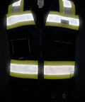 Pro Level Ansi Class One Safety Vest For Surveyors In Matte Black With High Vis Reflective Trim, front view, medium size, breathable mesh back.