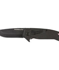 Ultra Tough Three Inch Smooth Blade Pocket Knife Boasting A Slick Black Grip And Heavy Duty Steel Build For Badass Everyday Gear Grab And Rock Solid Cutting Action Anywhere You Roll - side view.