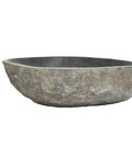HKPWRBFG River Stone Sink Oval Wash Basin Bathroom Countertop Vessel, side view showing natural stone texture and depth.
