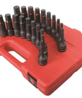Beefy Half Inch Drive Impact Hex Driver Set, 20 Piece SAE And Metric, One Quarter To Three Quarters Inch (6mm To 19mm), Cr Mo Steel shown on a red heavy-duty storage case.