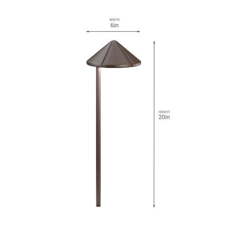 Six Groove Path And Spread 1-Light 12V Landscape Path Light in Textured Architectural Bronze, 20in tall, 6in wide.