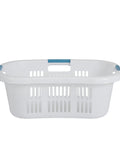 XL Hip Hugger Laundry Basket 2.1 Bushel White With Royal Blue Handles For Easy One Hand Carry Laundry Storage In Bathroom Bedroom Or Closet Durable Snag Resistant Design Keeps Delicate Clothes Safe
