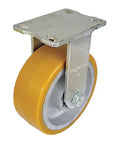 No Fuss Kingpinless Rigid Plate Caster Rated For Three Thousand Pounds Of Real Weight Featuring Ten Inch Polyurethane Wheels.