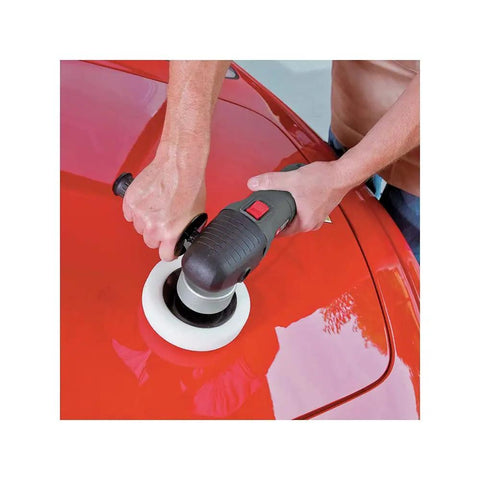 Car Buffer Polisher For Detailing, 6 Inch Orbital Polisher With Variable Speed 2,500 To 6,800 OPM on red car hood