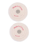 Two Pack 6 Inch White Cloth Polishing Buffing Wheels For Jewelry And Stainless Steel Heavy Duty Abrasive Grinding Wheels with text.